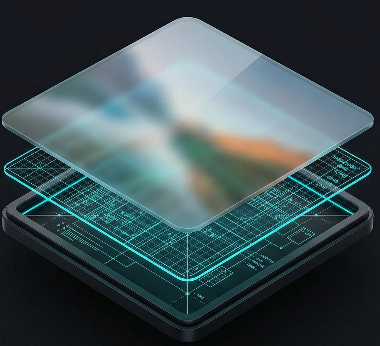 Exploded view of a photo showing hidden data layers beneath the surface