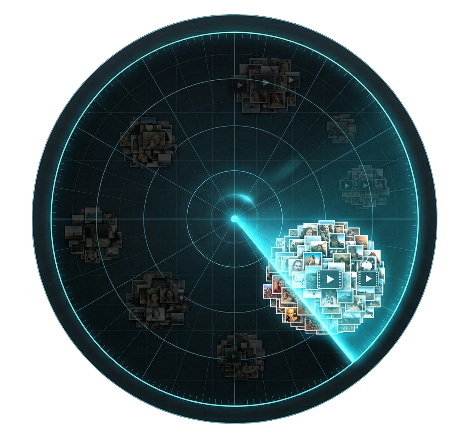Radar scanning clusters of photos in the dark
