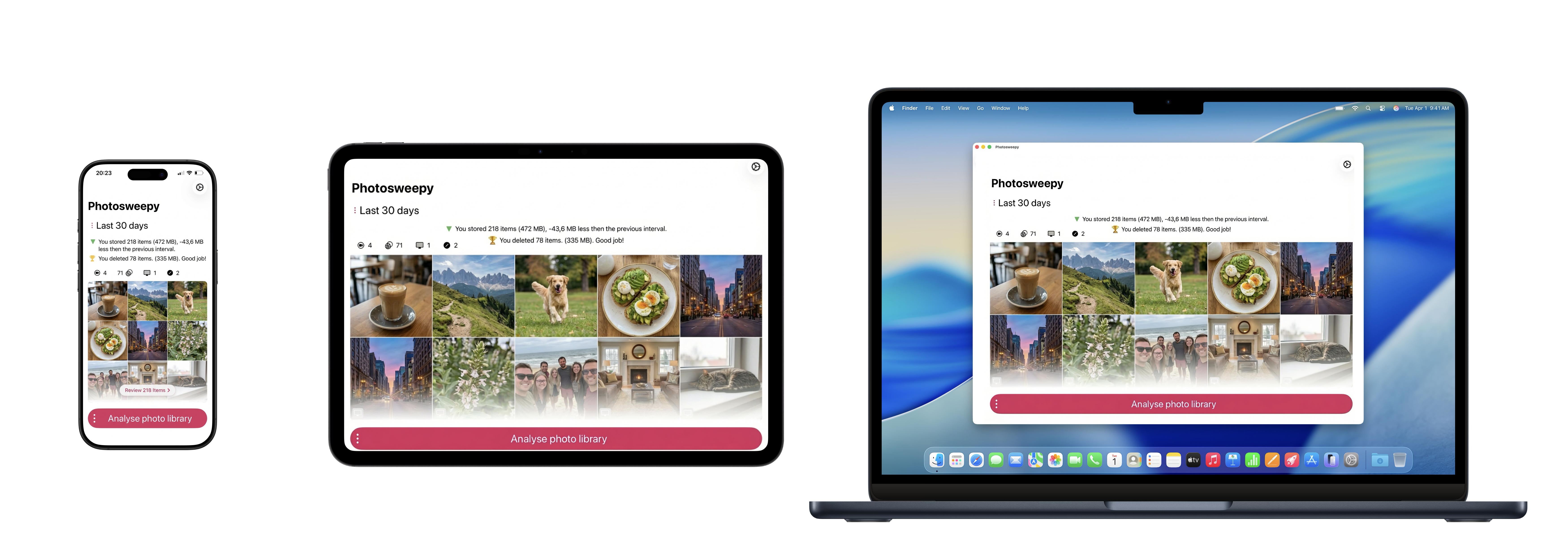 Photosweepy running on iPhone, iPad and Mac